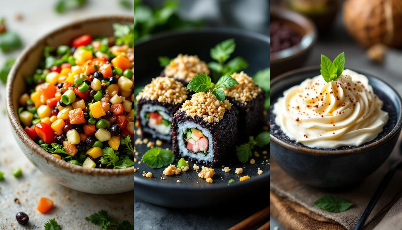 Platos diversos preparados con arroz negro.