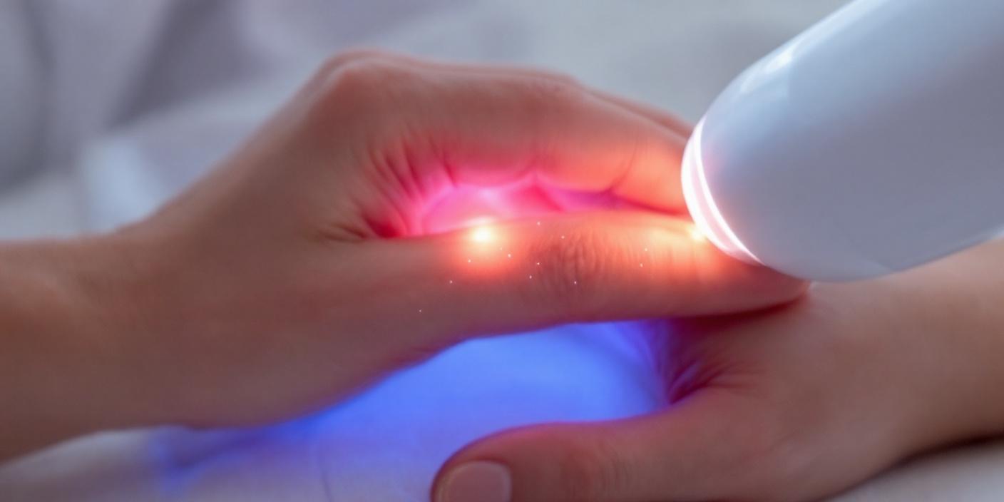 Dispositivo de fototerapia aplicando luz a la piel.