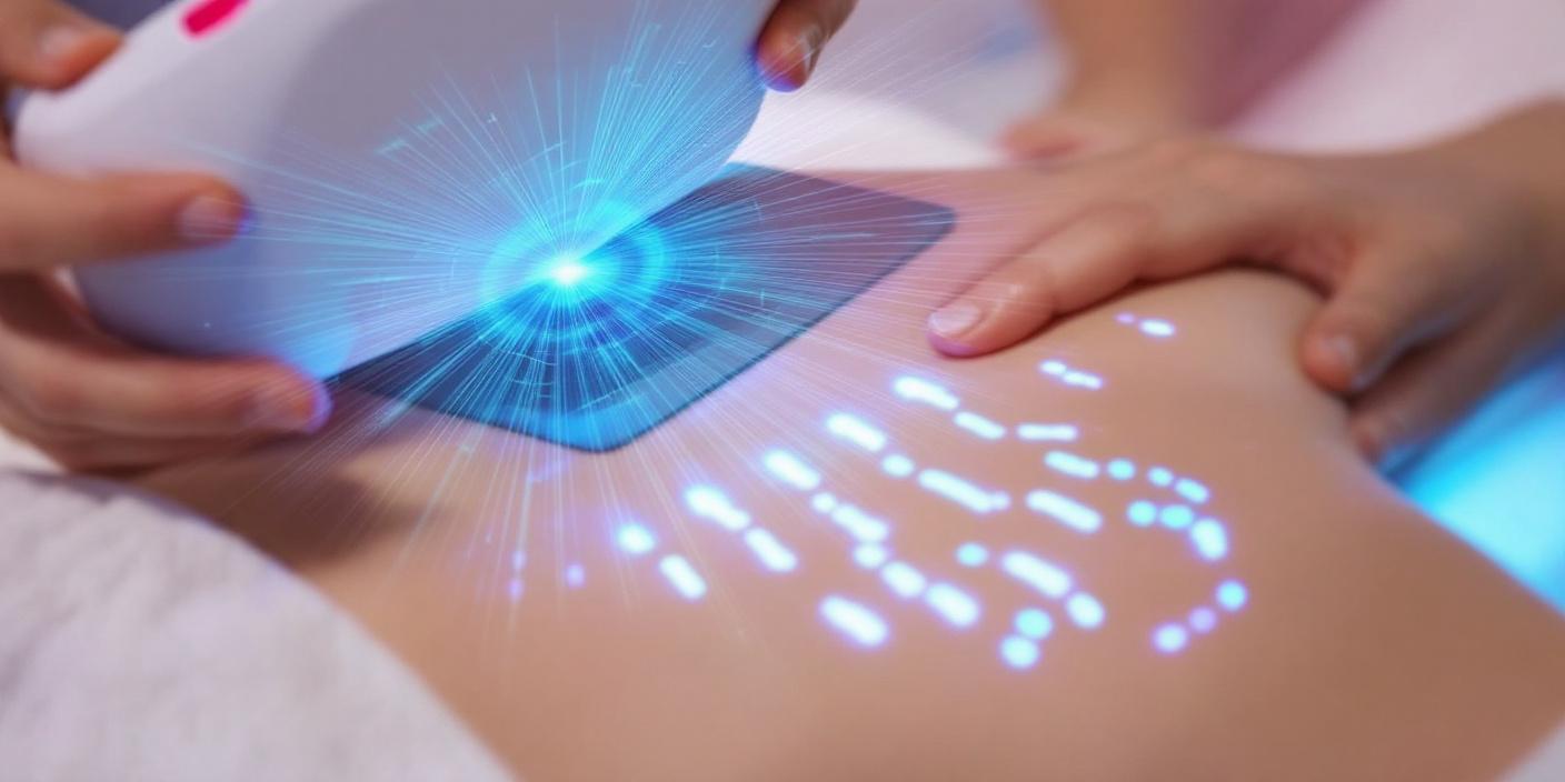 Parches LifeWave en la piel con un efecto de energía sutil.